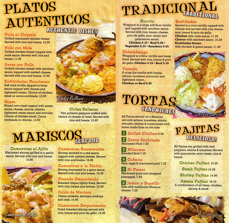 Azteca Mexican Restaurant & Bakery in Toms River Menu