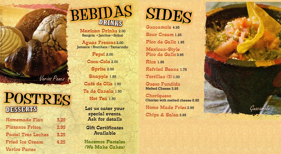 Azteca Mexican Restaurant & Bakery in Toms River Menu
